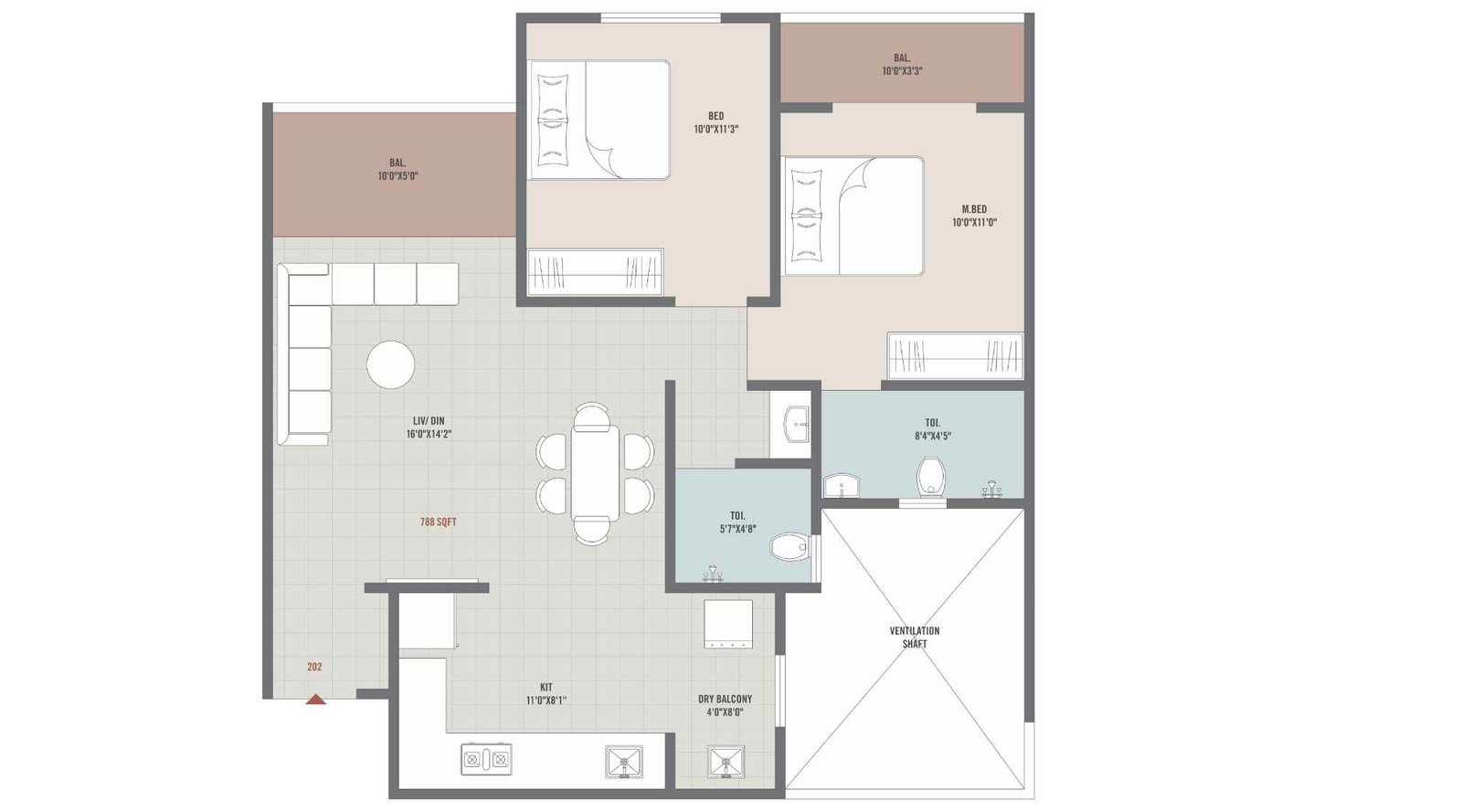 Kesar-High-Street-2BHK-Unit-Plan-788-sqft